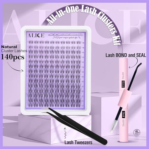 ALICE Cluster Eyelash Extension Kit Natural Wispy Lash Clusters Kit Lash Extension Kit Clear Band 168pcs CCurly 1113mm Individual Lashes with Lash Glue Bond and Seal Self Application at Home - Image 3