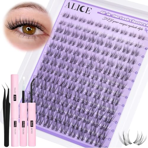 ALICE Cluster Eyelash Extension Kit Natural Wispy Lash Clusters Kit Lash Extension Kit Clear Band 168pcs CCurly 1113mm Individual Lashes with Lash Glue Bond and Seal Self Application at Home - Image 1