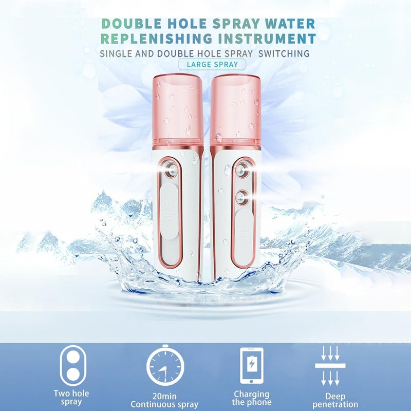Nano Facial Mister, Cool Mist Face Steamer Visual Water Tank, Nano Mister for Eyelash Extensions, with 2 Spray Nozzle, USB Rechargeable, Skin Care, Daily Makeup, Deep Hydrating, Pink - Image 4