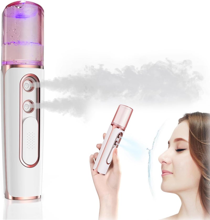 Nano Facial Mister, Cool Mist Face Steamer Visual Water Tank, Nano Mister for Eyelash Extensions, with 2 Spray Nozzle, USB Rechargeable, Skin Care, Daily Makeup, Deep Hydrating, Pink - Image 1