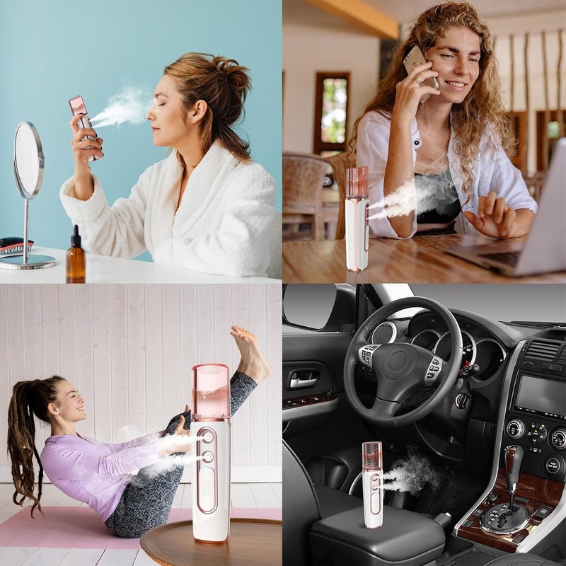 Nano Facial Mister, Cool Mist Face Steamer Visual Water Tank, Nano Mister for Eyelash Extensions, with 2 Spray Nozzle, USB Rechargeable, Skin Care, Daily Makeup, Deep Hydrating, Pink - Image 2