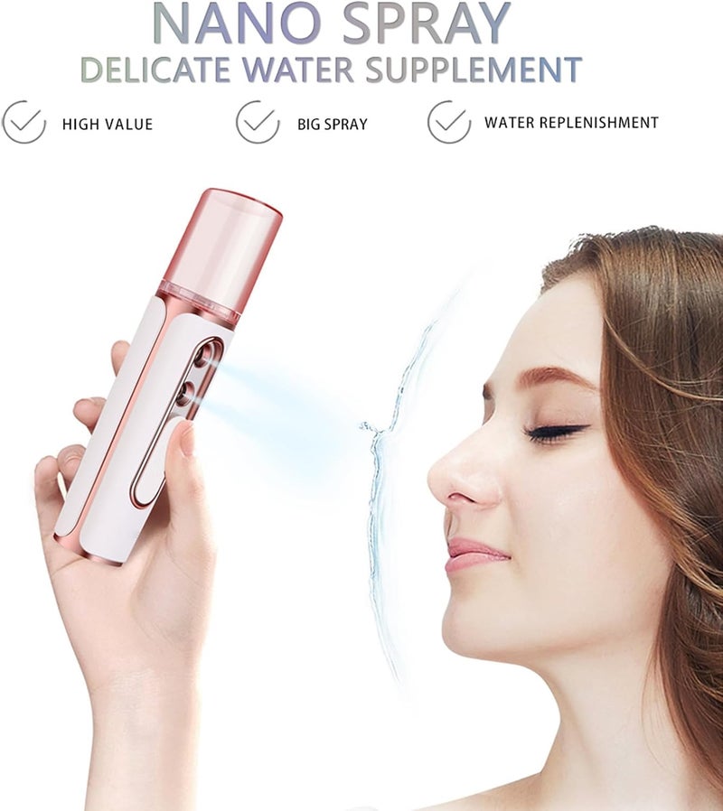 Nano Facial Mister, Cool Mist Face Steamer Visual Water Tank, Nano Mister for Eyelash Extensions, with 2 Spray Nozzle, USB Rechargeable, Skin Care, Daily Makeup, Deep Hydrating, Pink - Image 3