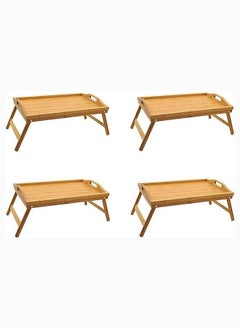 Mash Set of 4 Bamboo Bed Tray Table with Handles Folding Legs, Bamboo Bed Breakfast Tray Used As Lap Tray for Bed, Sofa, Outdoor, Working, Eating, Drawing (60 x 30 x 23cm) Four Pieces  - Image 1
