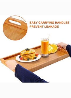 Mash Set of 4 Bamboo Bed Tray Table with Handles Folding Legs, Bamboo Bed Breakfast Tray Used As Lap Tray for Bed, Sofa, Outdoor, Working, Eating, Drawing (60 x 30 x 23cm) Four Pieces  - Image 2