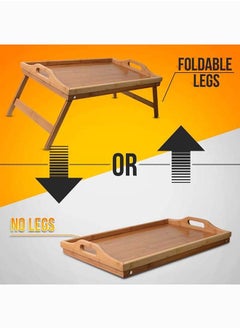 Mash Set of 4 Bamboo Bed Tray Table with Handles Folding Legs, Bamboo Bed Breakfast Tray Used As Lap Tray for Bed, Sofa, Outdoor, Working, Eating, Drawing (60 x 30 x 23cm) Four Pieces  - Image 3