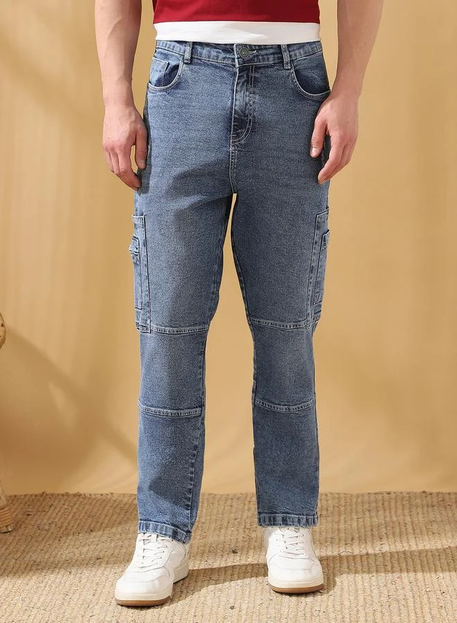 Dennis Lingo Men's Indigo 100% Cotton Solid Pattern Full Length Relaxed Jeans