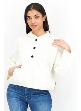 TOPSHOP Women Long Sleeve Textured Hooded Sweater, Ivory  - Image 1