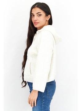 TOPSHOP Women Long Sleeve Textured Hooded Sweater, Ivory  - Image 2