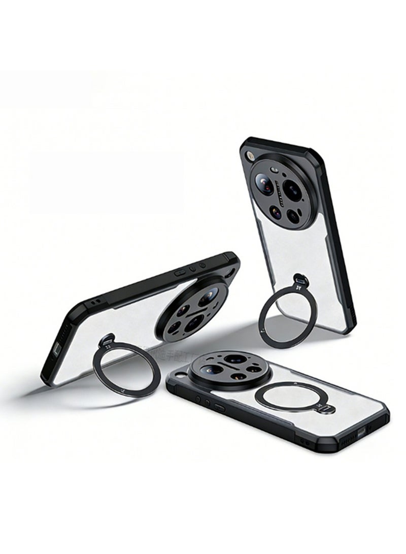 Adando for Xiaomi 17 Ultra Case, 360° Rotatable Magnetic Ring Stand Back Cover, TPU+PC Shockproof Protection Mobile Phone Case, Anti-Yellowing Slim Fit Protective Casing (Black Translucent) - Image 1