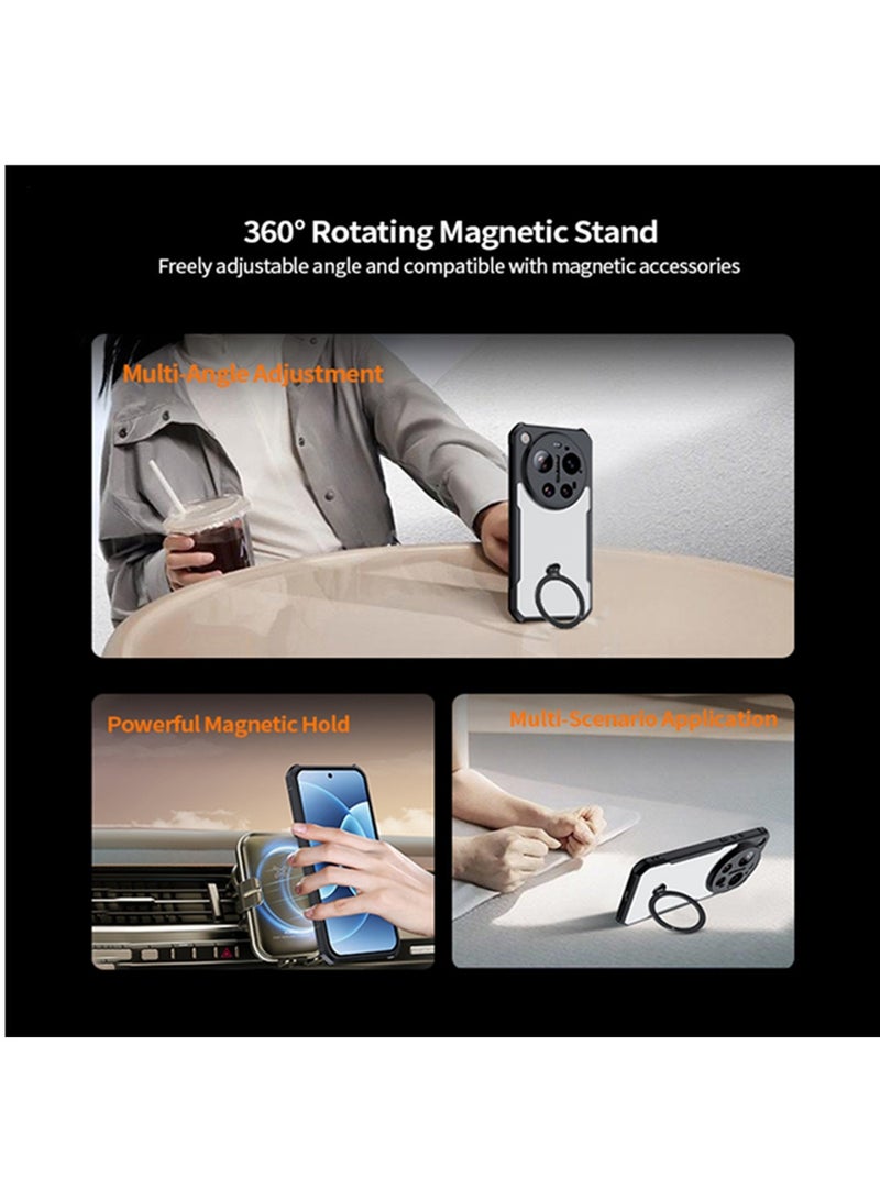 Adando for Xiaomi 17 Ultra Case, 360° Rotatable Magnetic Ring Stand Back Cover, TPU+PC Shockproof Protection Mobile Phone Case, Anti-Yellowing Slim Fit Protective Casing (Black Translucent) - Image 5