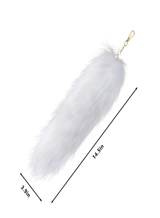 Yookat Faux Fox Tail Artificial Fox Tail Faux Cat Tail Fox Tail Cosplay for Halloween Costume (White) - Image 2