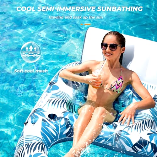 JCLEAL Pool Float Lounger Adult Inflatable Pool Floaties Rafts for 2 Person Extra Large Recliner Tanning Lounge Chair Water Floaty with Backrest Footrest Cup Holder for Party River Beach Lake Vacation - Image 4