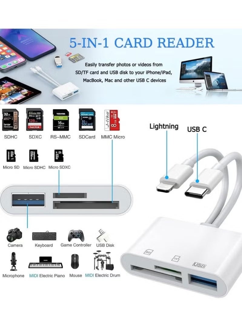 SD Card Reader for iPhone, iPad, USB C and Lightning Dual Port SD Card Adapter, Memory Card Reader for Camera Adapter, Support SD, Micro SD, USB 3.0, No App Driver Required - Image 5