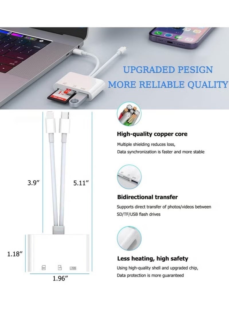 SD Card Reader for iPhone, iPad, USB C and Lightning Dual Port SD Card Adapter, Memory Card Reader for Camera Adapter, Support SD, Micro SD, USB 3.0, No App Driver Required - Image 3