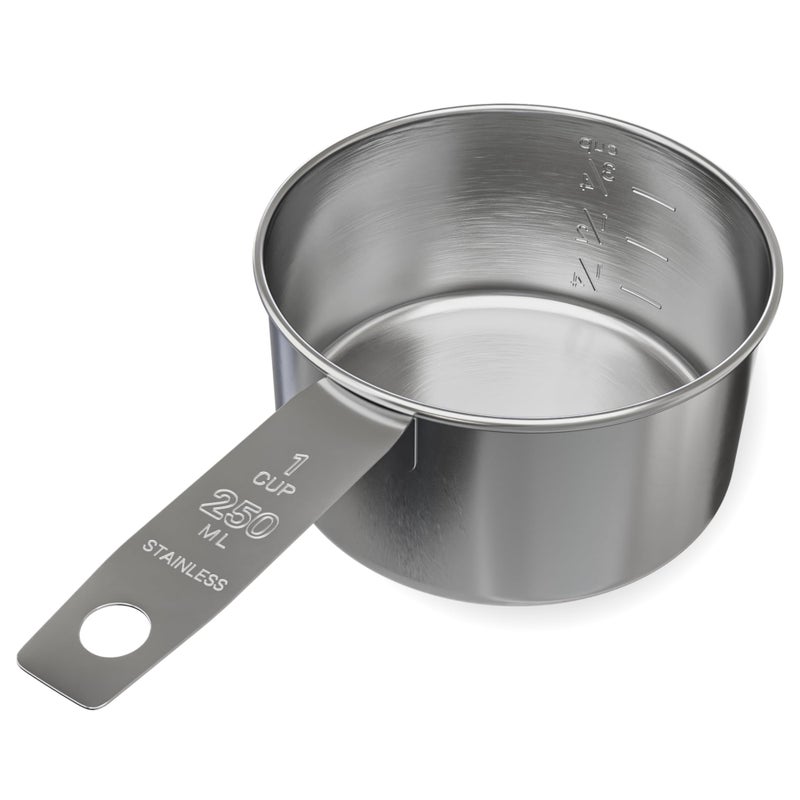Knupp Co. 1 Cup Stainless Steel Measuring Cup | Sturdy Metal 250 ml | 240 cc | 8 oz | Single Cup for Wet and Dry Ingredients | Great for use as 1 Cup Dog Food Scoop - 1 PK - Image 1