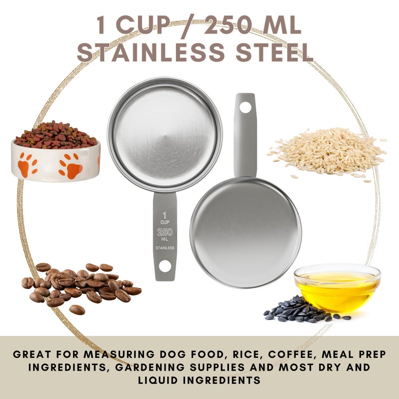 Knupp Co. 1 Cup Stainless Steel Measuring Cup | Sturdy Metal 250 ml | 240 cc | 8 oz | Single Cup for Wet and Dry Ingredients | Great for use as 1 Cup Dog Food Scoop - 1 PK - Image 2