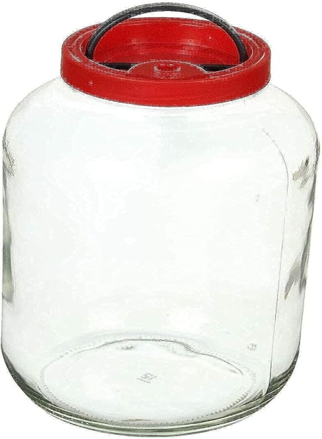 Merwy Glass Round Spice Jar with Plastic Cover, 4.25 Liter - Clear and Red
