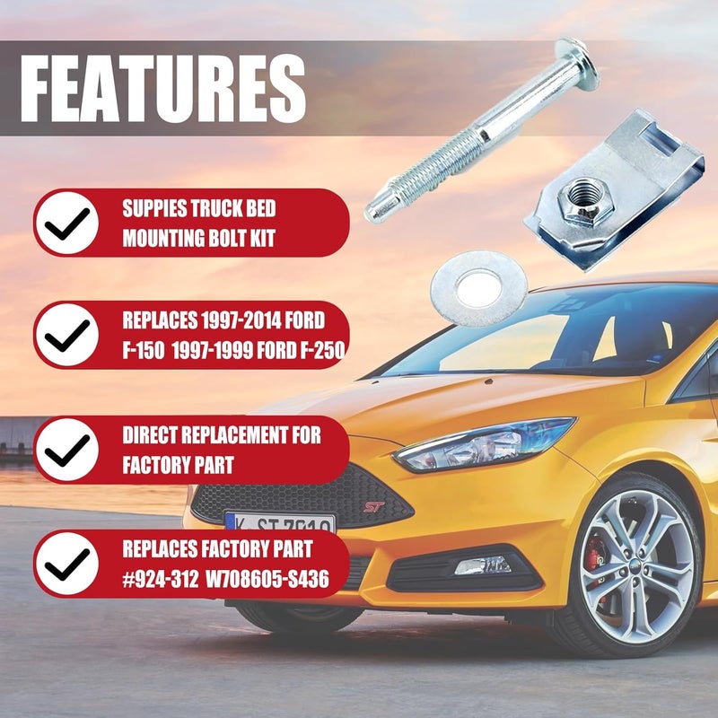 FEXON طقم أدوات تثبيت سرير الشاحنة FEXON - مجموعة من 8 براغي، غسالات، وصواميل محبوسة لفورد F-150، F-250، لينكولن مارك LT - Image 2