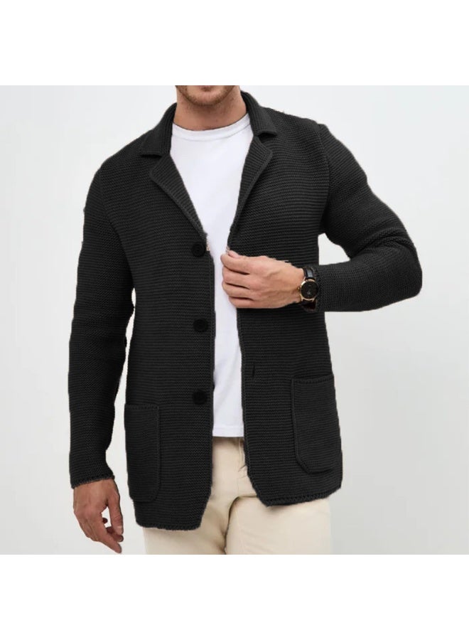 NIBEMINENT Autumn Daily Leisure Mens Knit Cardigan Tops Trendy Turn-down Collar Button-up Sweater Jacket Coats For Men Vintage Sweatercoats - Image 1