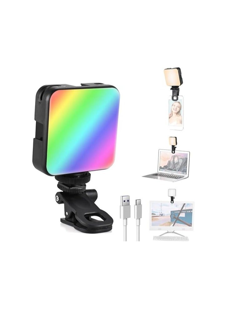مصباح سيلفي محمول بإضاءة RGB مع مشبك للموبايل واللاب توب – 3 أوضاع و13 تأثير إضاءة – 80 لمبة ليد – بطارية قابلة للشحن 2000 مللي أمبير – لتصوير الفيديو والسوشيال ميديا