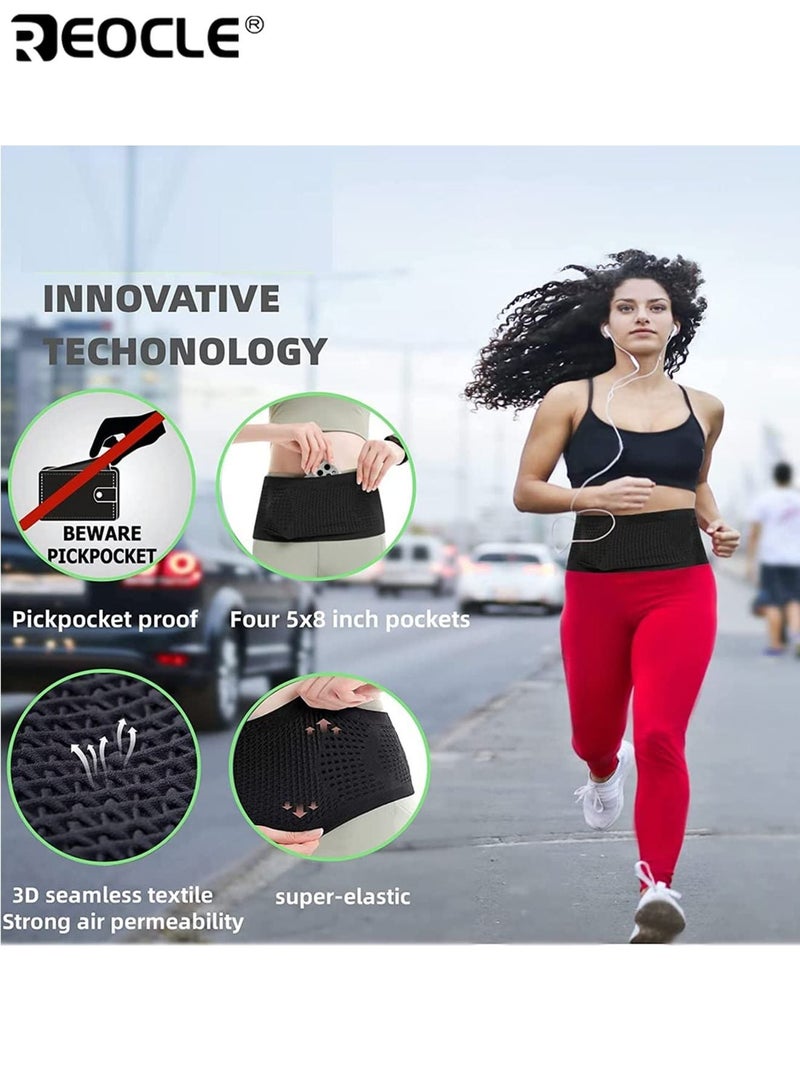 REOCLE Unisex Running Belt Fanny Pack with 4 Large Security Pockets Moisture Wicking Lightweight Durable Storage Belt for Phone Keys Cards Money Comfortable Adjustable Strap Waterproof Design for Walking Travel Sports Hiking Workout Gym Fitness Suitable for Women Men for Daily Use for Outdoor Activities - Image 4