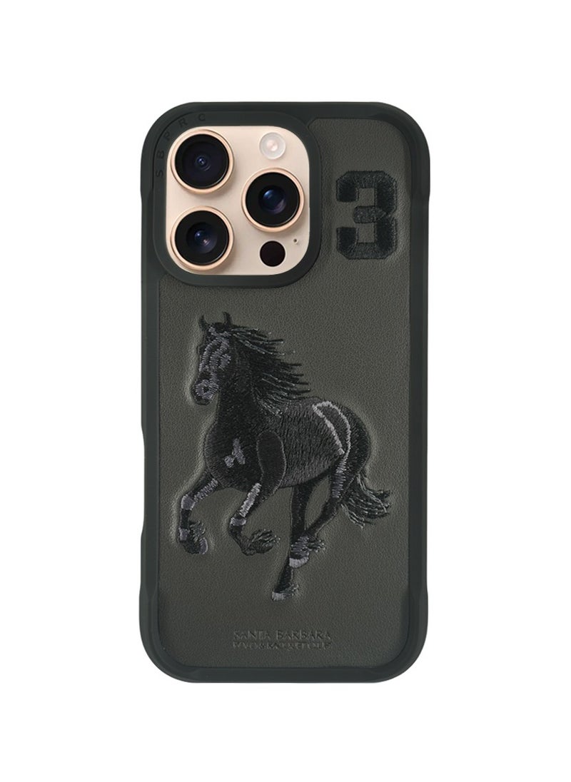 SANTA BARBARA POLO & RACQUET CLUB Boris Series Horse Embroidery MagSafe Phone Case for iPhone 16 Pro – Shockproof, Premium Pleather & TPU, Anti-Slip Grip, Raised Edges for Screen & Camera Protection, Scratch-Resistant, Lightweight & Slim Design – Dark Grey  - Image 2