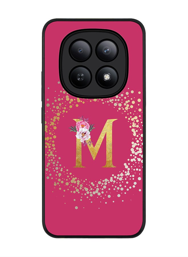 For Xiaomi Redmi Note 15 5G / Poco M8 Case,Slim fit Camera Protection, Shockproof Thin Phone cover  - Custom Monogram Floral - M ( Deep Pink )