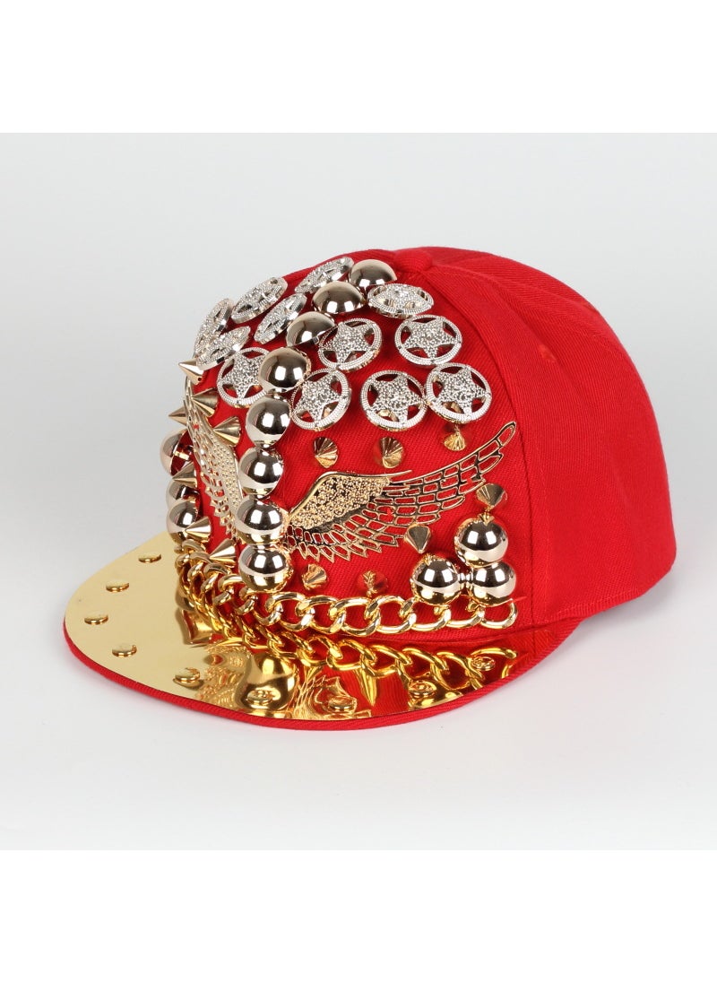 Generic - Unique Fashionable Punk Style Cropped Studded Wings Flat Billiard Cap Hip Hop Street Dance Cap Korean Trendy Baseball Cap Red - Image 1