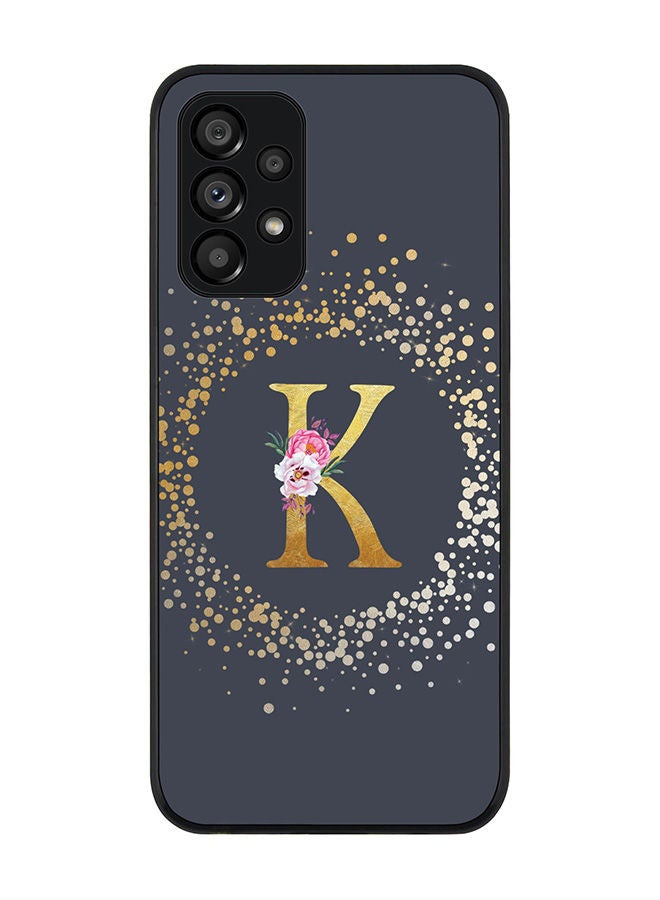 Stylizedd Rugged Black edge case for Samsung Galaxy A23 (LTE/4G) Slim fit Soft Case Flexible Rubber Edges Anti Drop TPU Gel Thin Cover - Custom Monogram Initial Letter Floral Pattern Alphabet - K (Grey ) - Image 1