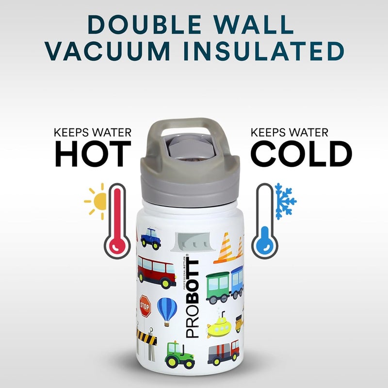 PROBOTT PROBOTT Space 360ml Stainless Steel Double Wall Vacuum Flask for 3-5 Yrs Kids | Hot and Cold Water Bottle with 3D Print, White | Perfect for Toddlers | Leakproof  - Image 3