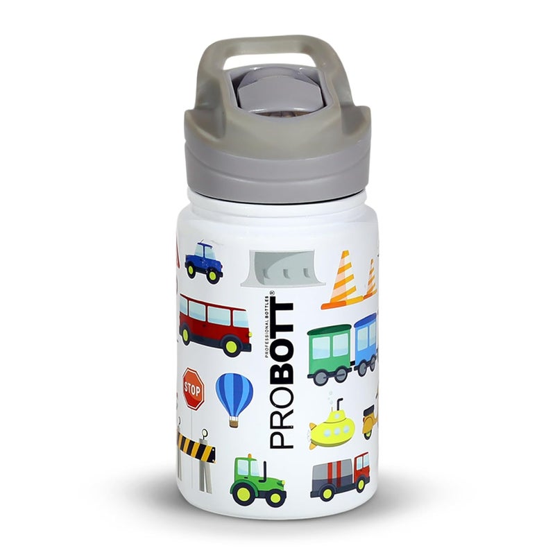 PROBOTT PROBOTT Space 360ml Stainless Steel Double Wall Vacuum Flask for 3-5 Yrs Kids | Hot and Cold Water Bottle with 3D Print, White | Perfect for Toddlers | Leakproof  - Image 1