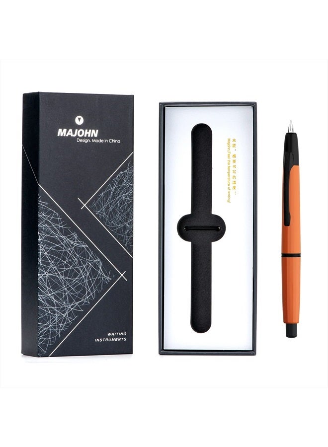 erofa Majohn A2 Press Fountain Pen Extra Fine Nib with Box, Retractable Orange Resin Ink Pen with Converter Writing Set (Black Clip Version） - Image 2