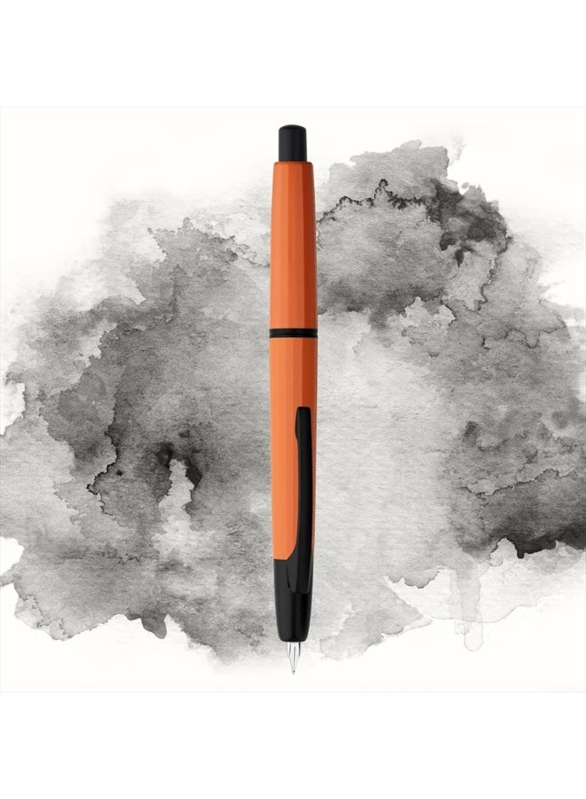 erofa Majohn A2 Press Fountain Pen Extra Fine Nib with Box, Retractable Orange Resin Ink Pen with Converter Writing Set (Black Clip Version） - Image 3