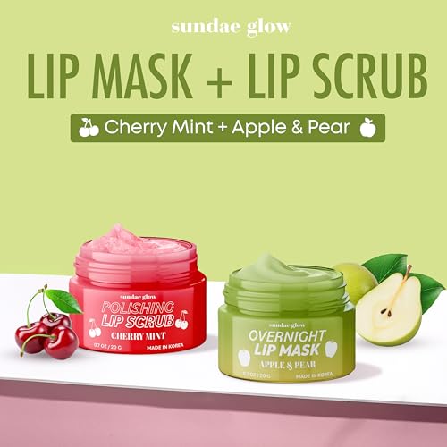 Sundae Glow Lip Mask & Scrub – Apple, Pear, Cherry & Mint – Hydrates, Exfoliates, Softens, Repairs Dry & Chapped Lips – Dermatologist Tested, Korean Skin Care – Vegan, Clean Beauty – Duo Pack - Image 3