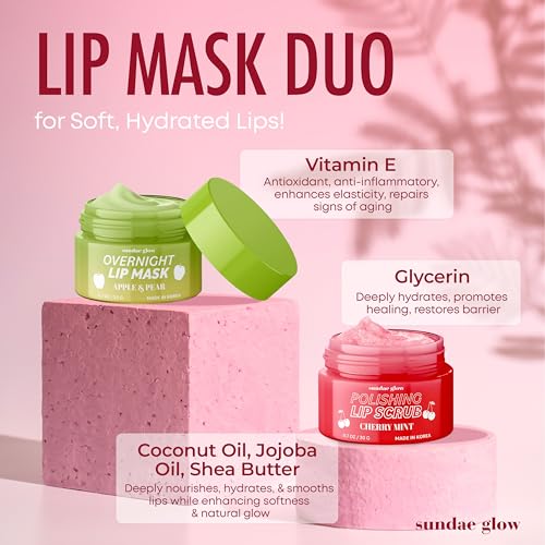 Sundae Glow Lip Mask & Scrub – Apple, Pear, Cherry & Mint – Hydrates, Exfoliates, Softens, Repairs Dry & Chapped Lips – Dermatologist Tested, Korean Skin Care – Vegan, Clean Beauty – Duo Pack - Image 4