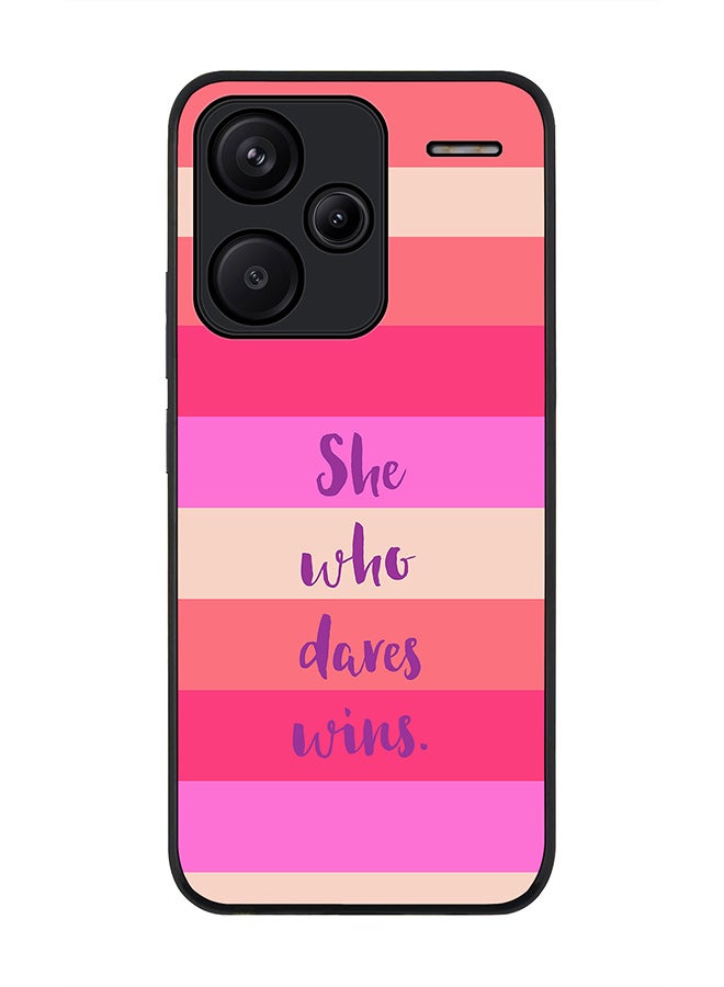 Stylizedd Rugged Black Edge Case for Xiaomi Redmi Note 13 Pro Plus, Slim fit Case Flexible Anti Drop TPU Gel Thin Cover -  She who dares wins - Image 1