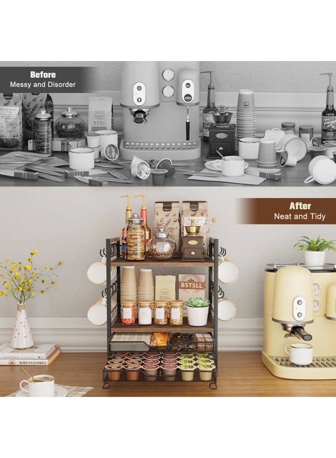 BSTSLL Coffee Bar Organizer, 4 Tier Coffee Station Organizer for Countertop, 30 K Cup Pod Drawer, Mug Cup Holder Stand with 12 Hooks, Multifunctional K Pods Shelf Storage Holder Drawer - Image 5
