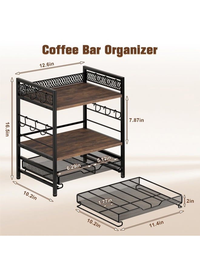 BSTSLL Coffee Bar Organizer, 4 Tier Coffee Station Organizer for Countertop, 30 K Cup Pod Drawer, Mug Cup Holder Stand with 12 Hooks, Multifunctional K Pods Shelf Storage Holder Drawer - Image 3