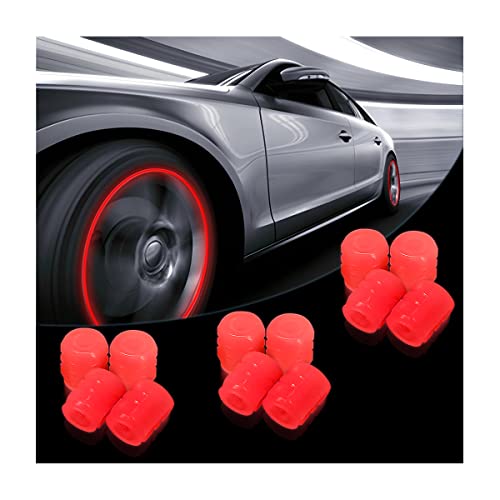 Fekey&JF Fluorescent Car Tire Valve Stem Caps 12PCS Auto Luminous Illuminated Wheel Valve Cover Corrosion Resistant Glow in The Dark Car Decor Accessories for Motorcycles SUV Trucks Car Red - Image 1
