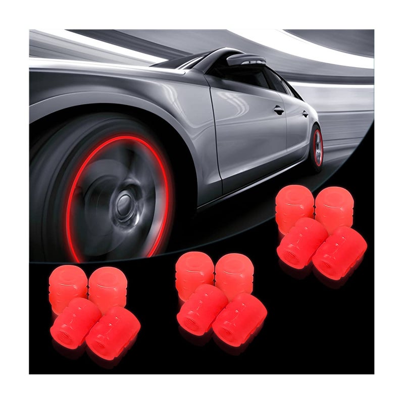 Fekey&JF Fluorescent Car Tire Valve Stem Caps 12PCS Auto Luminous Illuminated Wheel Valve Cover Corrosion Resistant Glow in The Dark Car Decor Accessories for Motorcycles SUV Trucks Car Red - Image 3