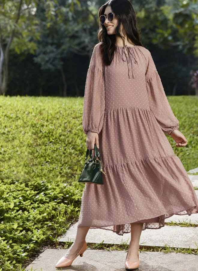 ساسافراس Dusty Pink Dobby Weave Tiered Midi Dress for Women