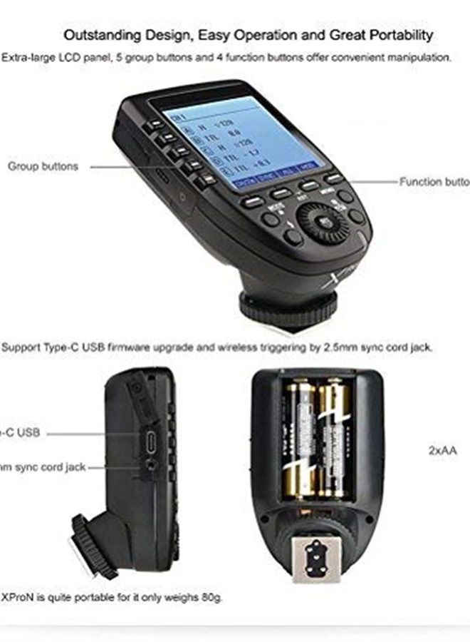 Godox Xpro-N TTL Wireless Flash Trigger Transmitter for Nikon, 1/8000s HSS, TTL-Convert-Manual Function, Large Screen, 5 Dedicated Group Buttons, 11 Customizable Functions with Cleaning Kit