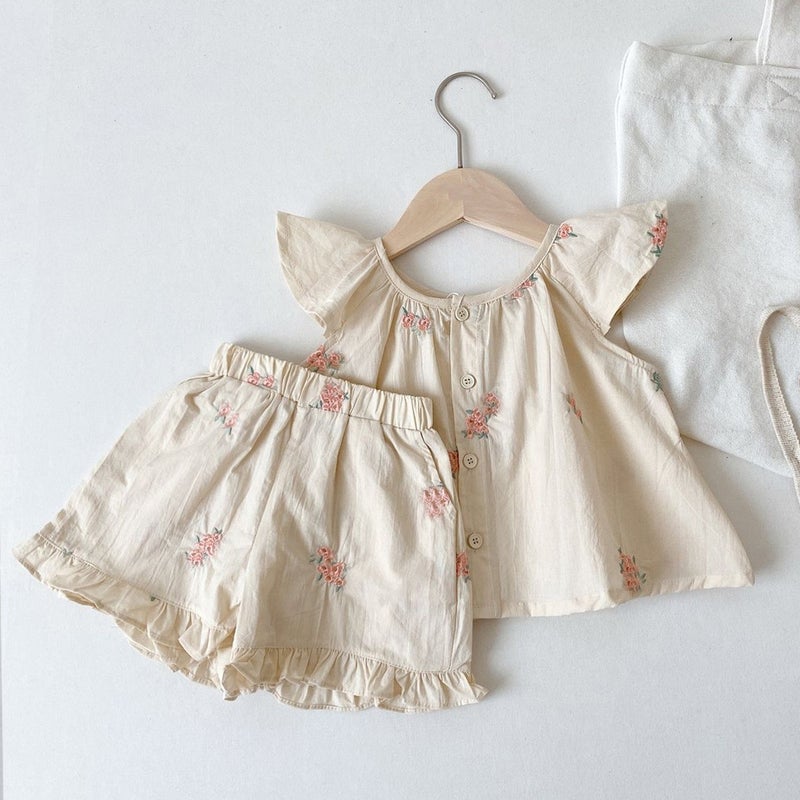 2024 New girls summer clothes suit fashionable baby girls sleeveless top childrens western style vest sling two-piece suit KA embroidery suit