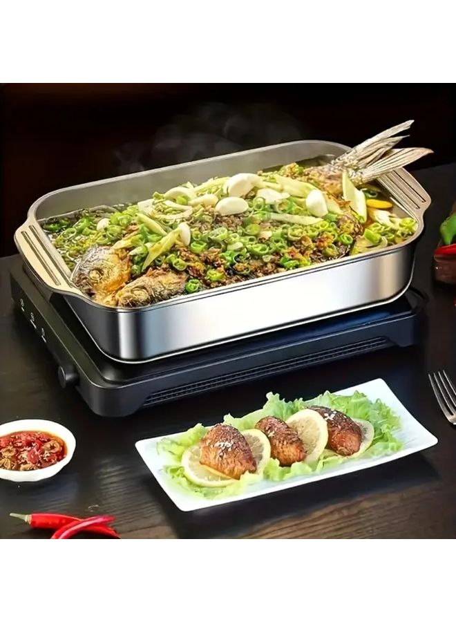Large Stainless Steel Roasting Pan with Lid 304 Heavy Duty Oven Safe - Image 1