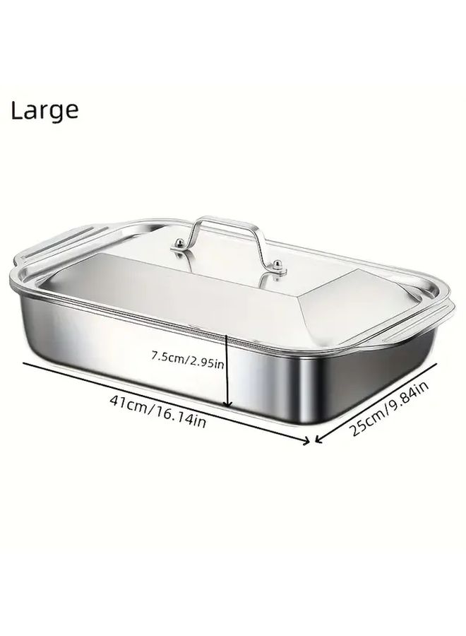 Large Stainless Steel Roasting Pan with Lid 304 Heavy Duty Oven Safe - Image 3