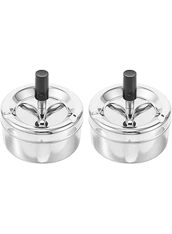 Silver Metal Push Down Ashtray with Sealed Rotating Lid Smokeless Windproof for Indoor Outdoor Use - Image 1