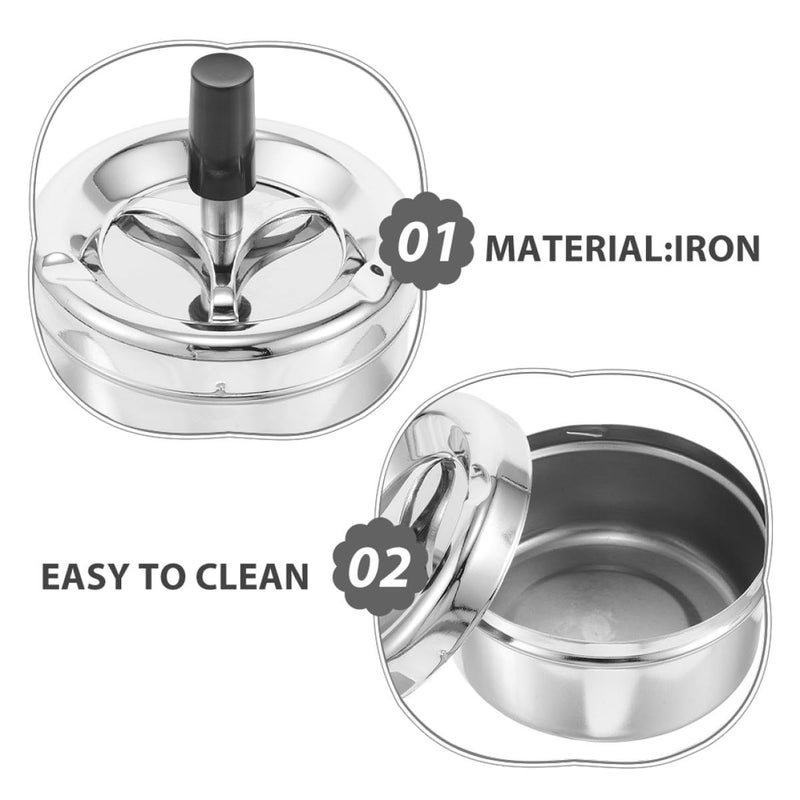 Silver Metal Push Down Ashtray with Sealed Rotating Lid Smokeless Windproof for Indoor Outdoor Use - Image 4