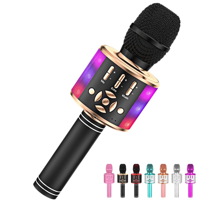 Amazmic Kids Karaoke Microphone Machine Toy Bluetooth Microphone Portable Wireless Karaoke Machine Handheld with LED Lights, Gift for Children Adults Birthday Party, Home KTV(Black Gold) - Image 1