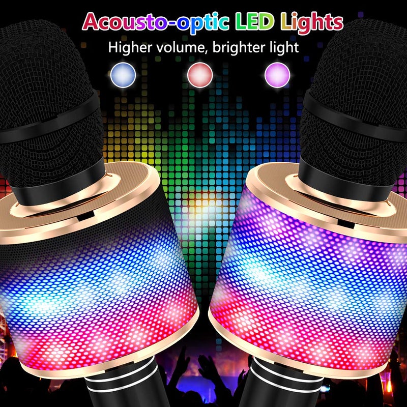Amazmic Kids Karaoke Microphone Machine Toy Bluetooth Microphone Portable Wireless Karaoke Machine Handheld with LED Lights, Gift for Children Adults Birthday Party, Home KTV(Black Gold) - Image 2