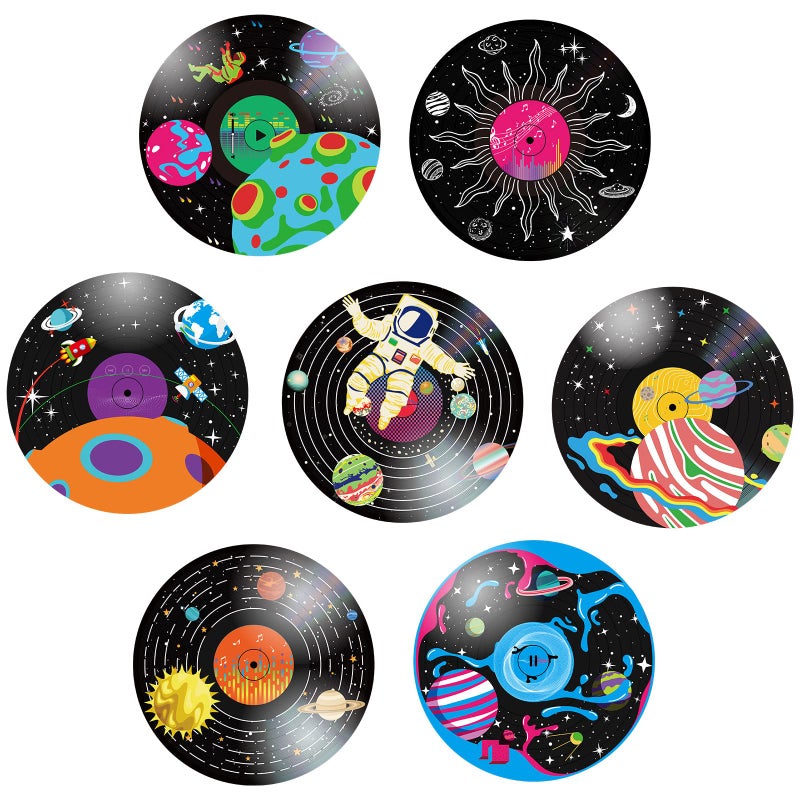 PerKoop 35 Pcs 7 Inch 1950s Paper Records Decoration Retro Music Party Cutout Outer Space Theme Wall Signs Astronaut Room Record Sign for Hippie Room Wall Decor Rock Music Party Favors Outer Space